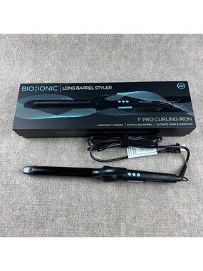 BIO IONIC Long Barrel Curling Iron Styler 1-Inch Black Nanoionic Classic Curls